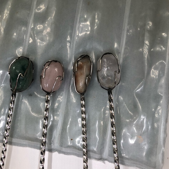 Vintage cocktail stirring spoons with gemstones - Picture 4 of 7